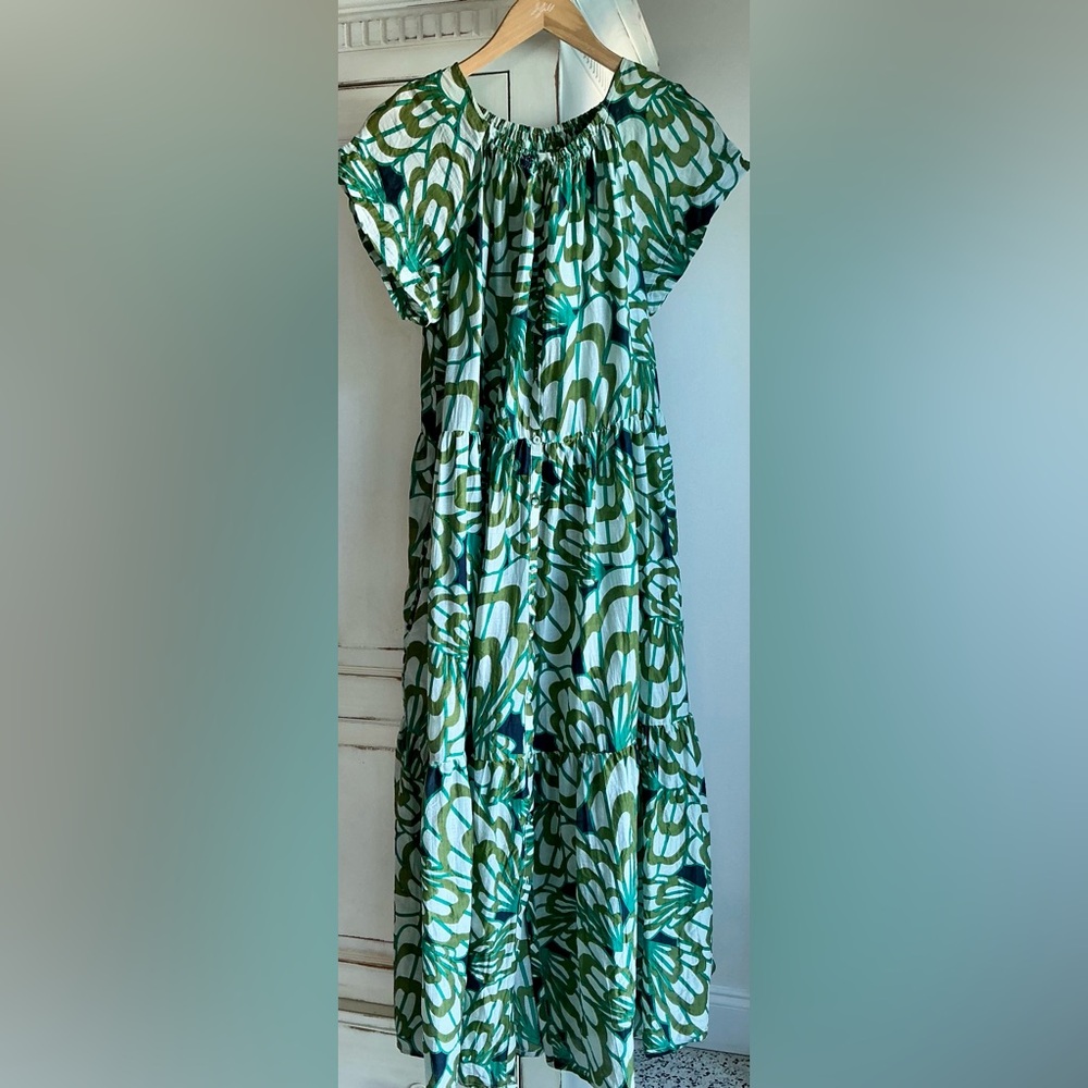 Green Patterned Maxi Dress - Lightweight Tiered Summer Dress - Picture 3 of 11